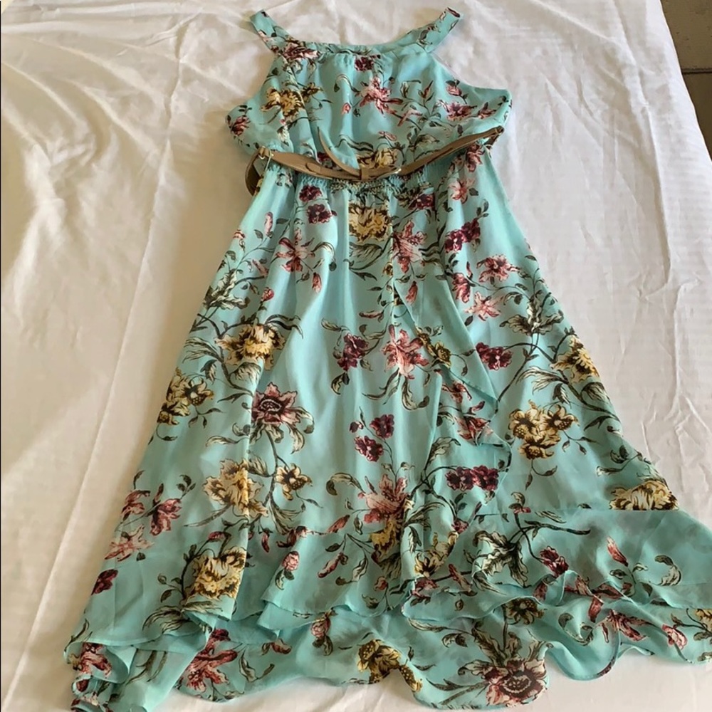 Women’s Large Cato Teal & Floral Dress with Belt